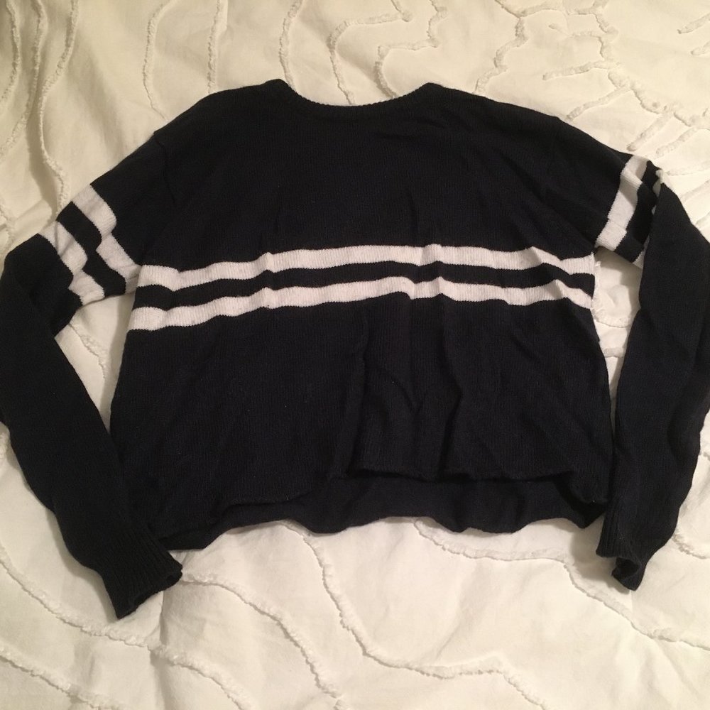 Navy and white striped sweater